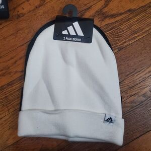 Adidas Women's 1x1 Fold Beanie in white and black msrp $44